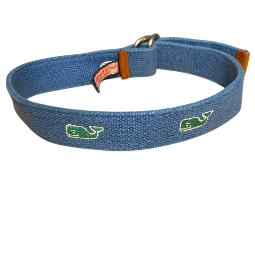Vineyard Vines Blue Kids Belt with Green Whale